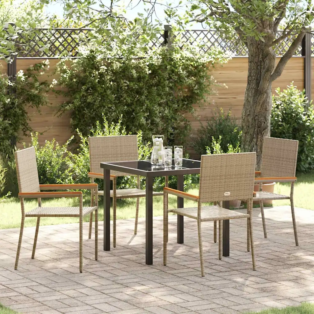 Set da Pranzo per Giardino con cuscino 5 pcs Beige polyrattan