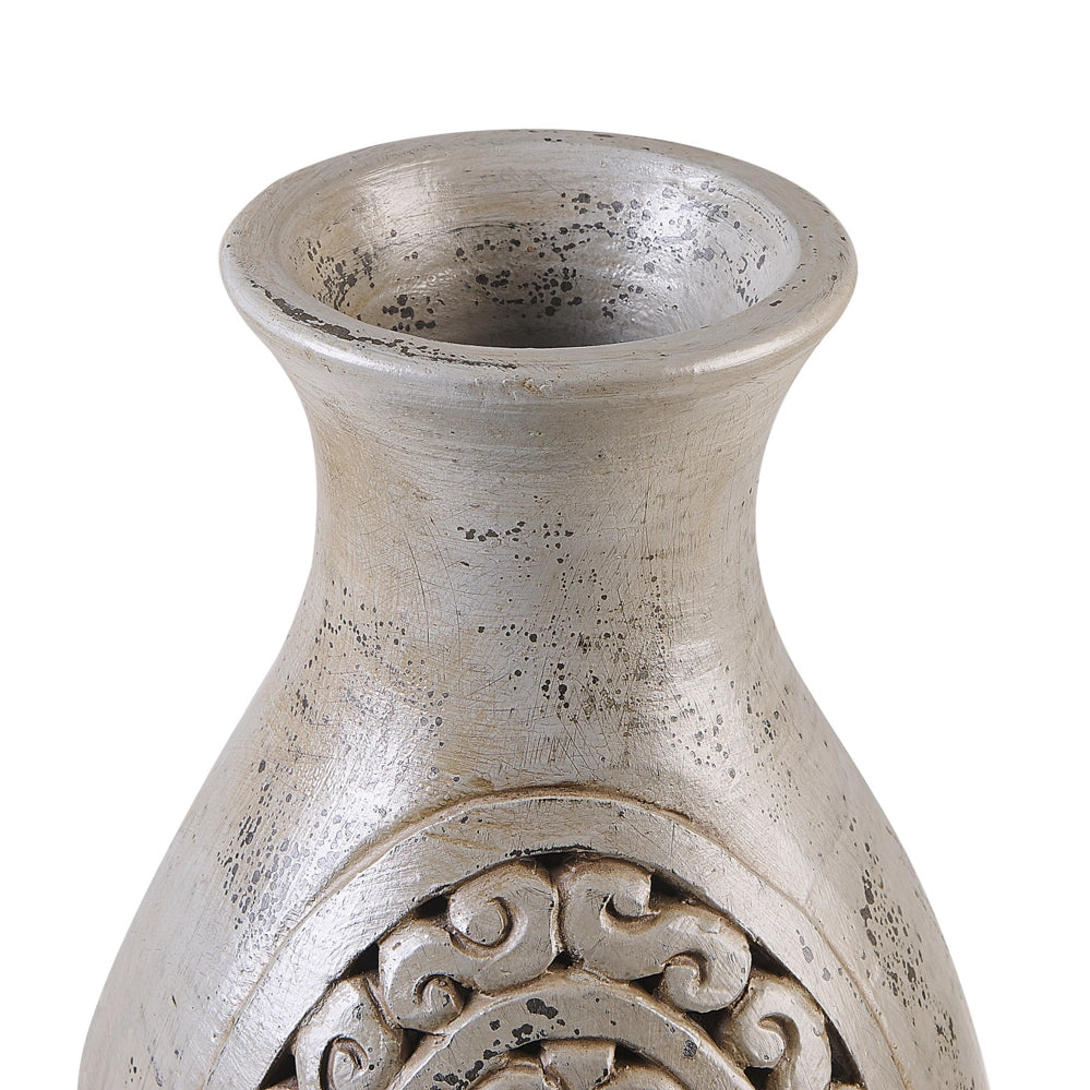 Vaso decorativo alto in argilla grigia 51 cm Vaso da pavimento dipinto a mano di ispirazione greca