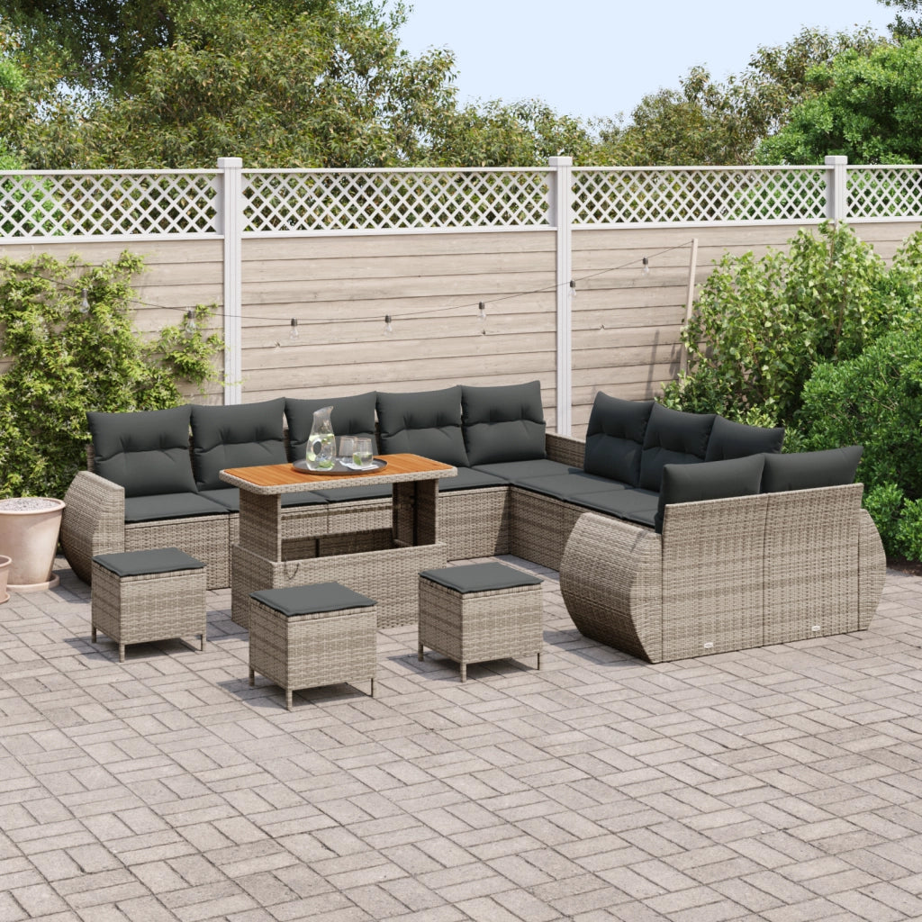 Set Divano da Giardino da 14 Pezzi con Cuscini Rattan Polietilene Grigio Acacia