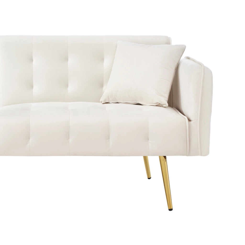 Divano letto 215x81.5 cm con schienale e braccioli regolabili in schiuma bianco antico