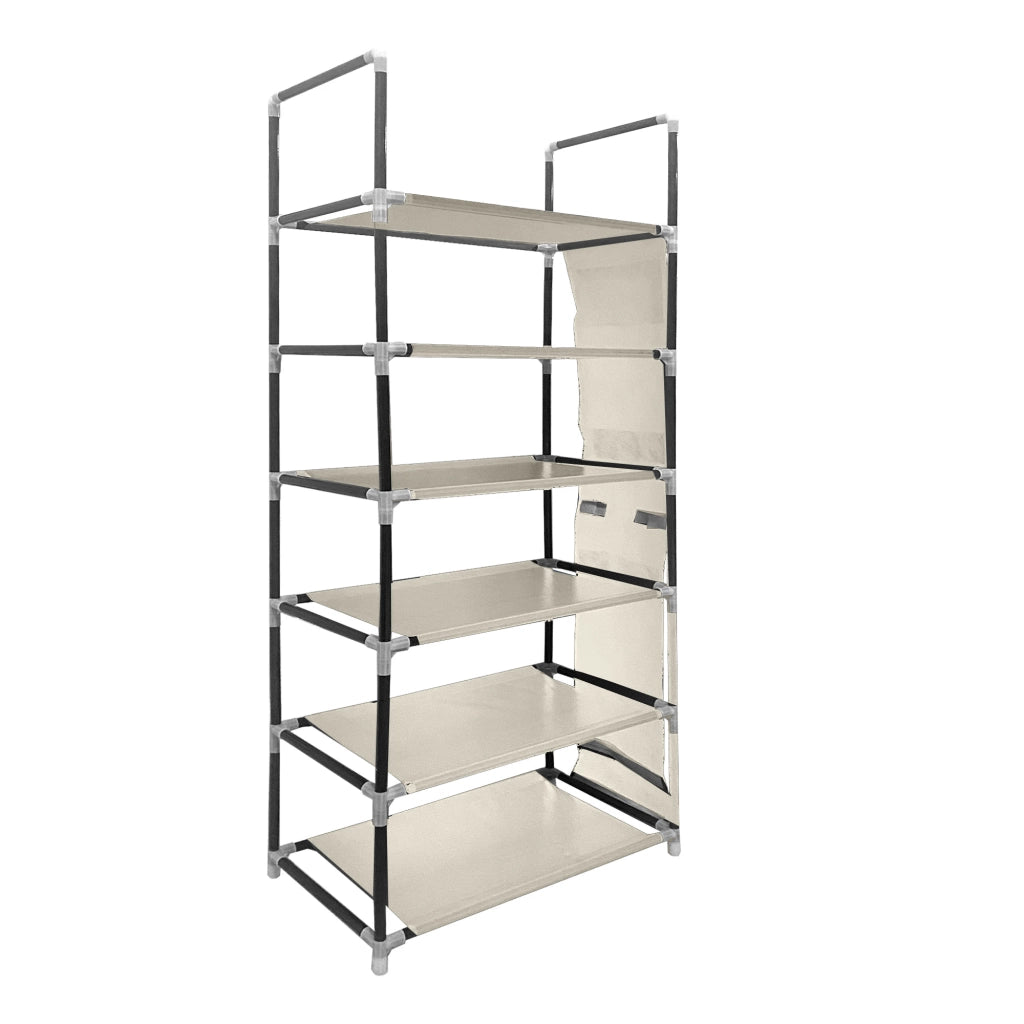 Scarpiera in tessuto, 6 ripiani, 18 paia | Appendino laterale con 3 tasche | Realizzata in PVC e tessuto non tessuto | Organizzatore per scarpe | 46x27x108 cm