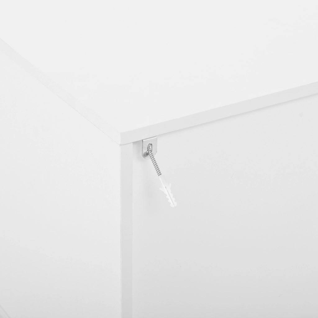 Mobile porta TV con 4 ante e 2 cassetti, tavolino basso coordinato, per soggiorno, in MDF e truciolare, bianco