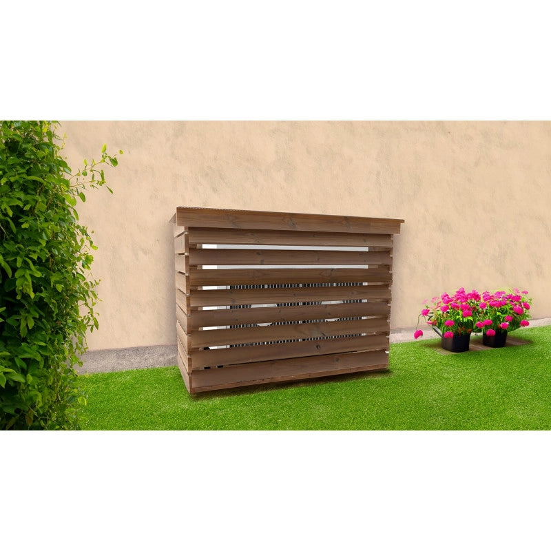Copertura copri condizionatore in legno 132x58x98 cm – Legno termotrattato con lamelle fisse – Fissaggio a parete – CC1306VF Foresta