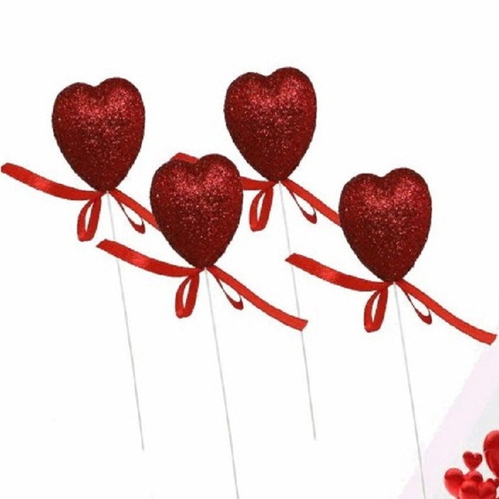 Trade Shop - Set 8 Cuori Glitterati In Polistirolo Con Stand Spillone 5cm San Valentino 68331 -