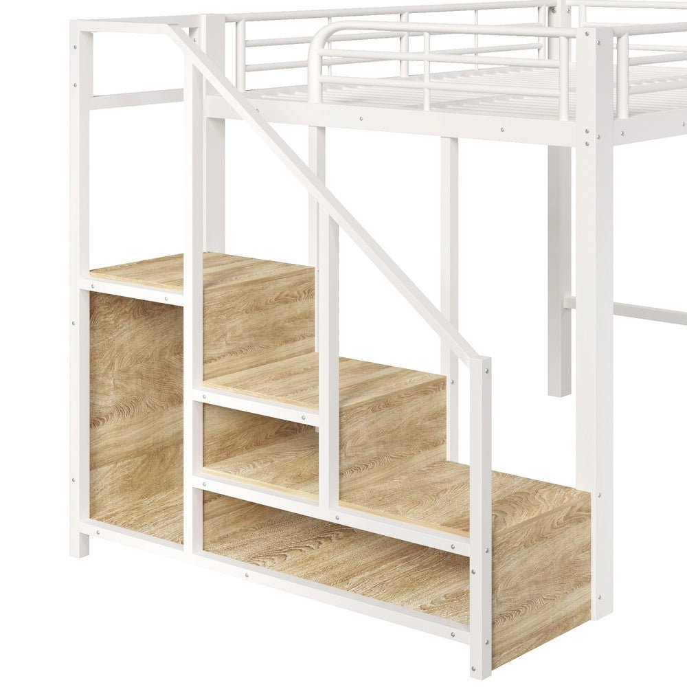 Letto a Soppalco con Cassetti e Scala ¨C Xylo ¨C Metallo Bianco 140x200