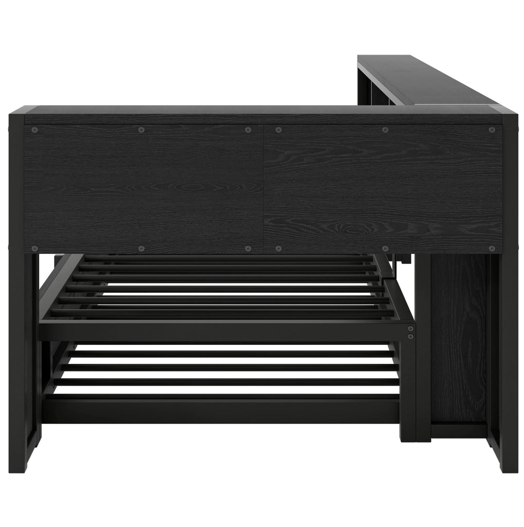 Letto da giorno 90x200 cm con letto estraibile; LED e prese USB in MDF e metallo nero