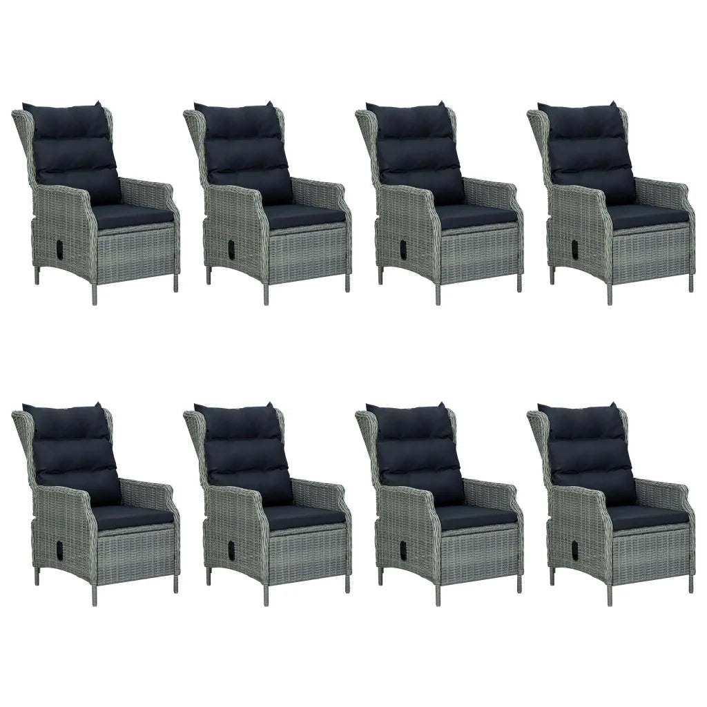 Set Pranzo da Giardino 9pz con Cuscini Polyrattan Grigio Chiaro 3060143