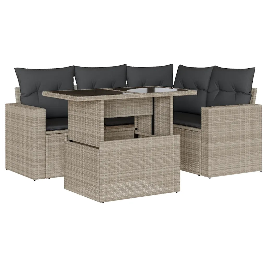vidaXL Set Divano da Giardino 5pz con Cuscini Grigio Chiaro Polyrattan