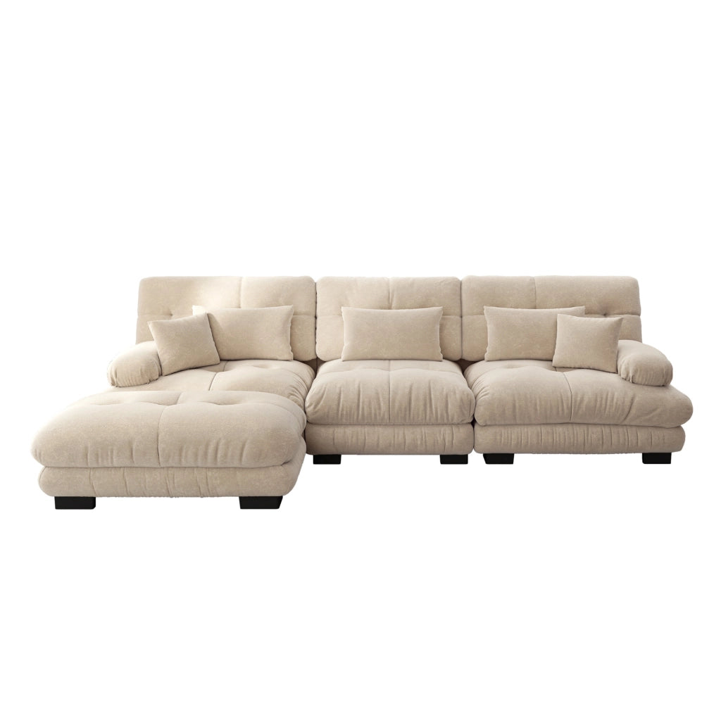 Divano modulare angolare in chenille color caffè chiaro con ottomane mobili