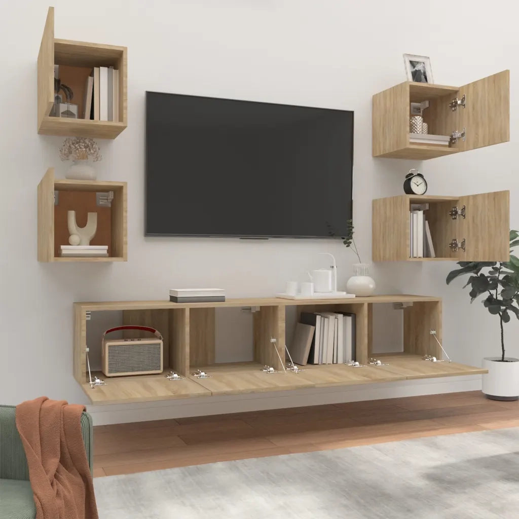 Set di Mobili Porta TV 6 pz-Set di 6 Credenza per TV Rovere Sonoma in Legno Multistrato 735767