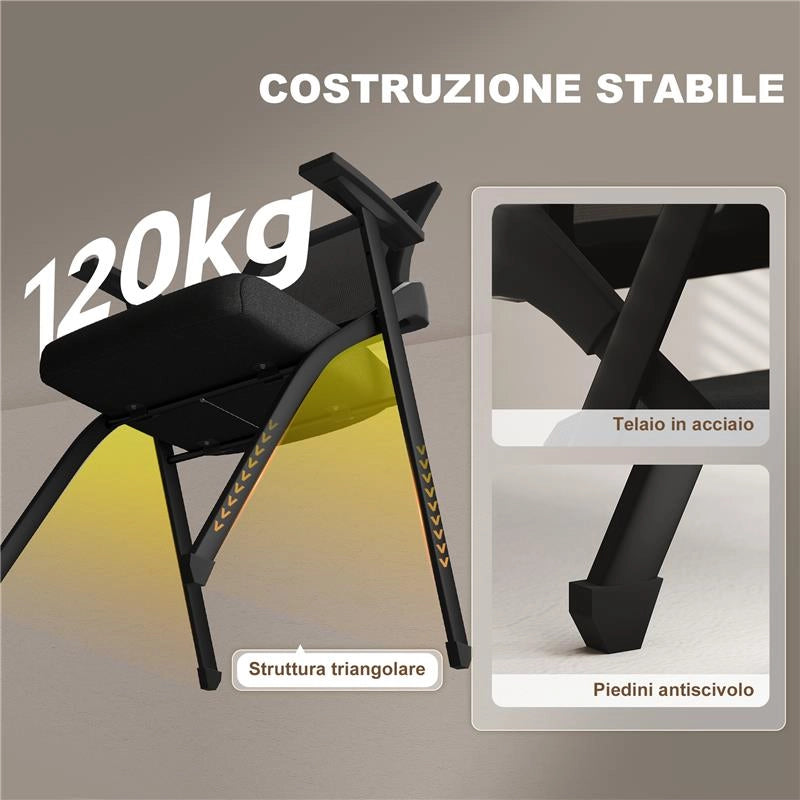 SET 2 SEDIE PIEGHEVOLI CON SCHIENALE CURVO E BRACCIOLI, IN TESSUTO EFFETTO LINO E ACCIAIO, 61X56X84 CM, NERO