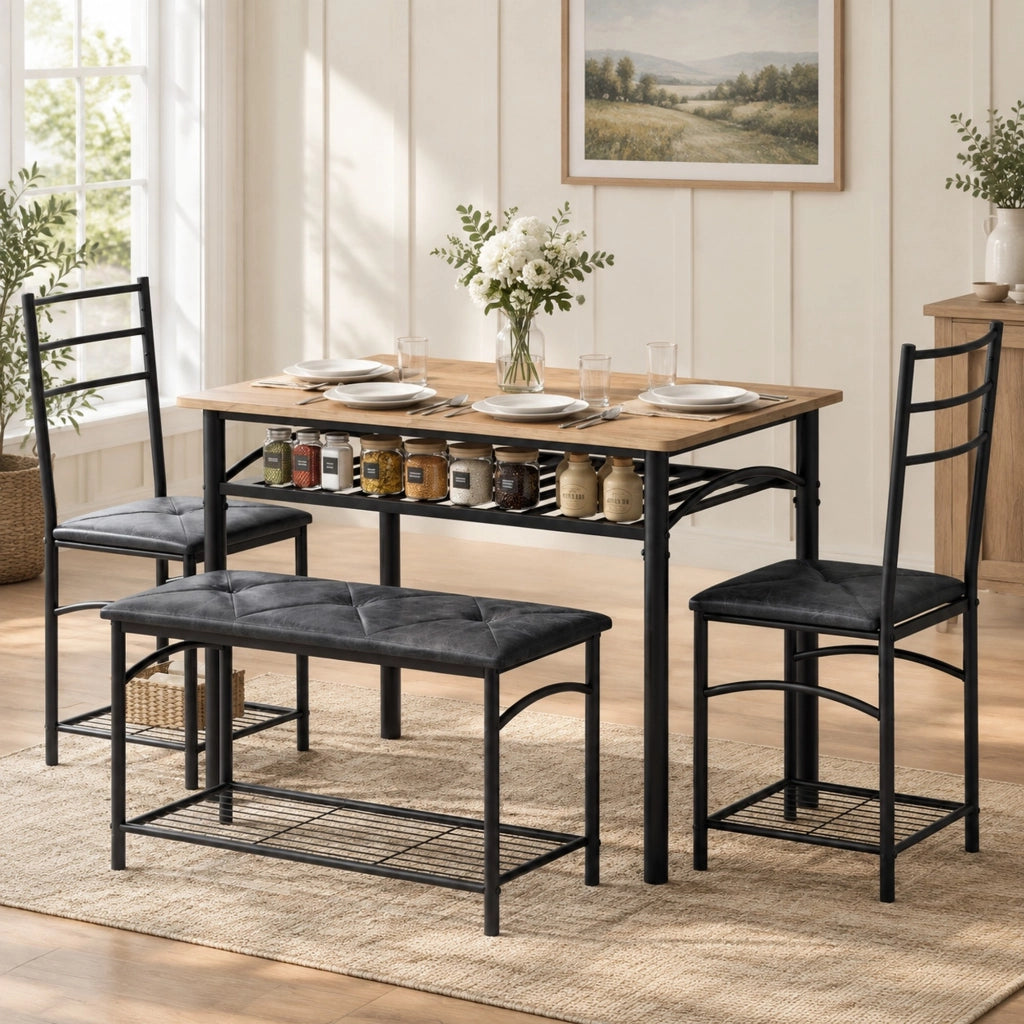 Set da pranzo 4 posti salvaspazio con vani portaoggetti in metallo rustico