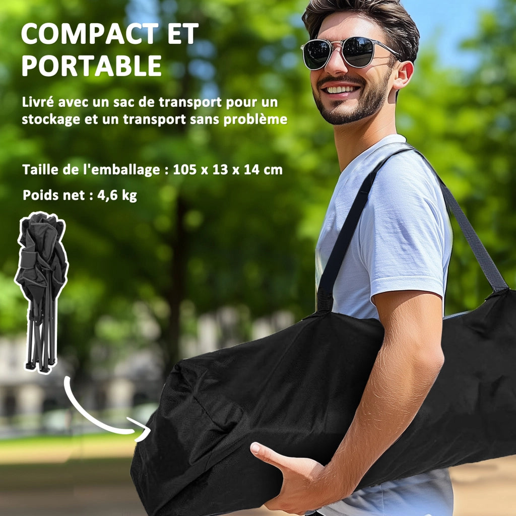 Sedia da campeggio pieghevole ¨C zephmum ¨C nero con porta bicchieri e tasche laterali
