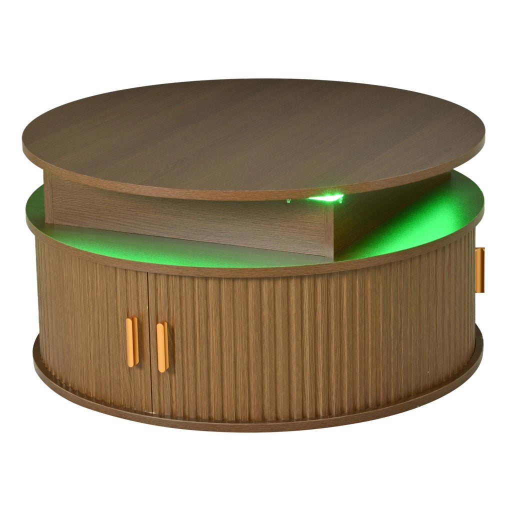 Tavolino da caffè rotondo regolabile in altezza con LED; 75 cm; MDF; color noce
