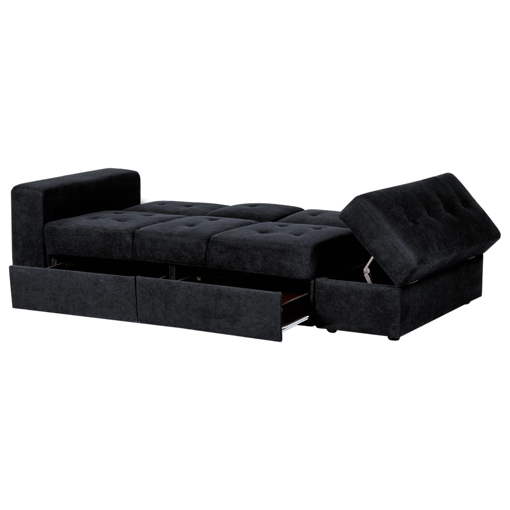 Divano letto componibile Pouf contenitore nero Cassetti estraibili Click Clack Vassoio ribaltabile