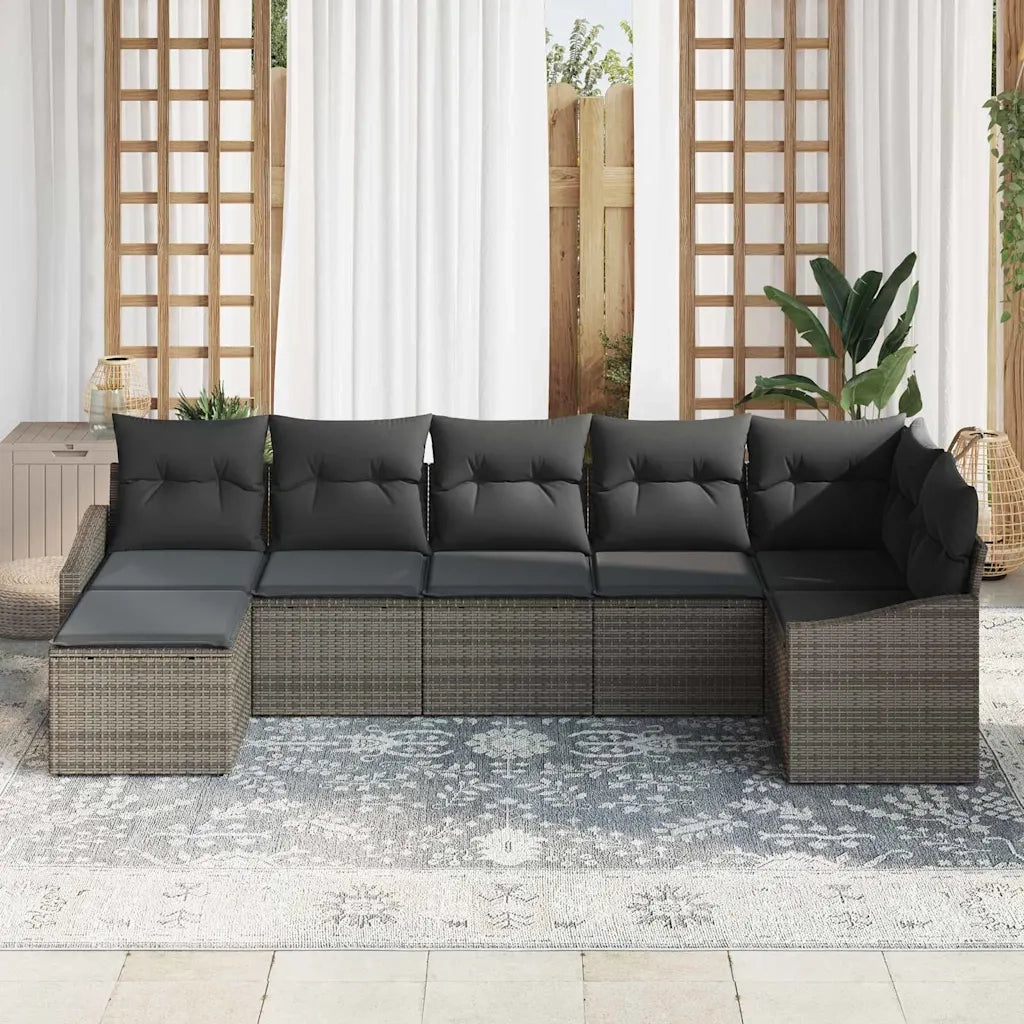 Set Divano da Giardino con cuscino 7 pcs Grigio polyrattan 3355478