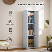 Armadio per Ufficio 45x38x180 cm a 3 Porte Indipendenti con Serratura e 2 Chiavi in Acciaio Grigio Chiaro