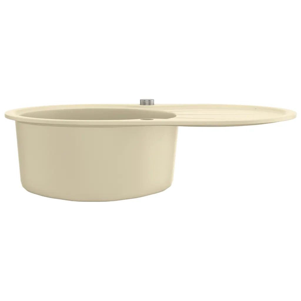 Lavello da Cucina in Granito Vasca Singola-Lavandino-Lavabo Ovale Beige