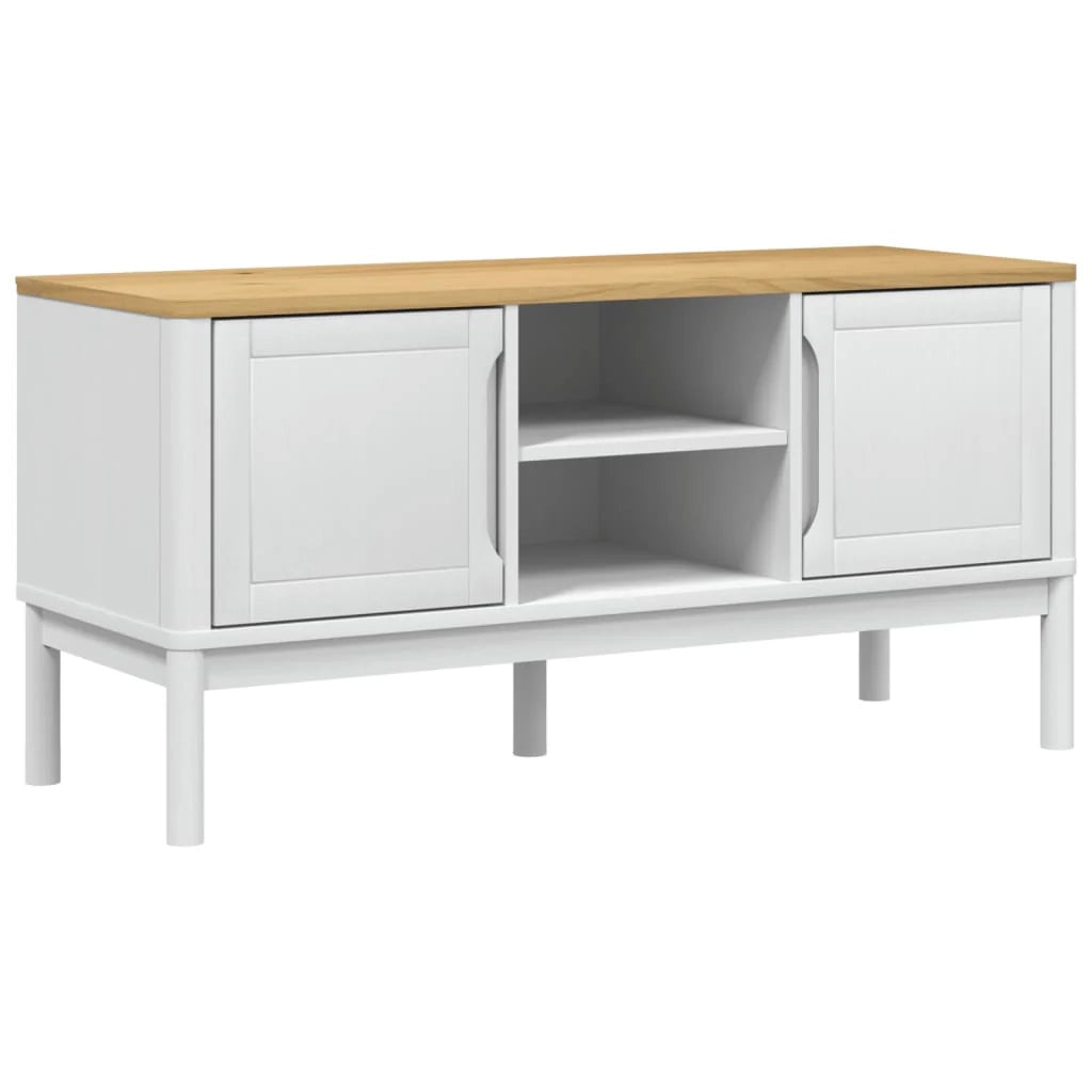 Mobile TV multimediale scaffale TV credenza mobile TV sala da pranzo soggiorno camera da letto FLORO 114 x 43 x 55 cm legno massello di pino bianco 02_0027621