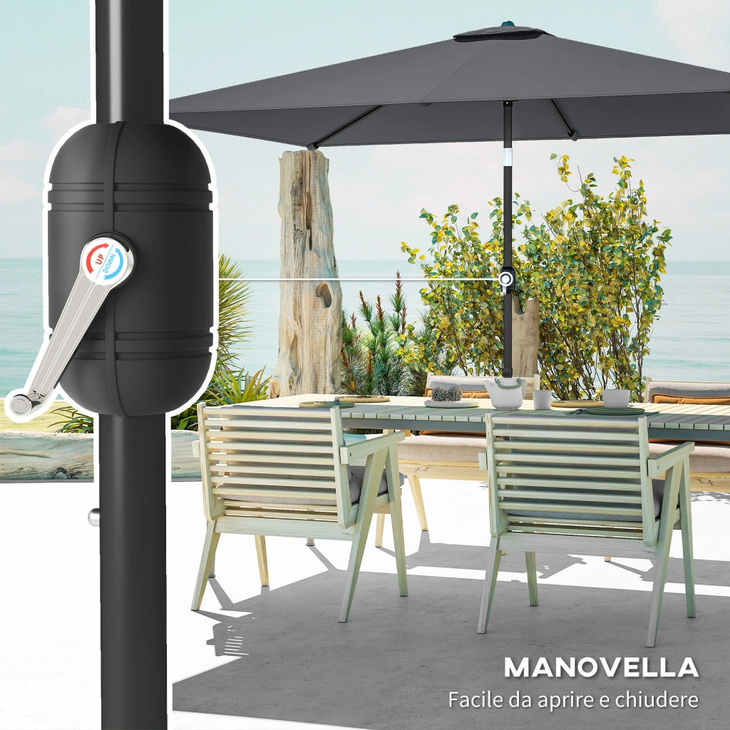 Ombrellone Rettangolare da Giardino 300x200 cm con Manovella in Metallo e Poliestere Grigio Scuro