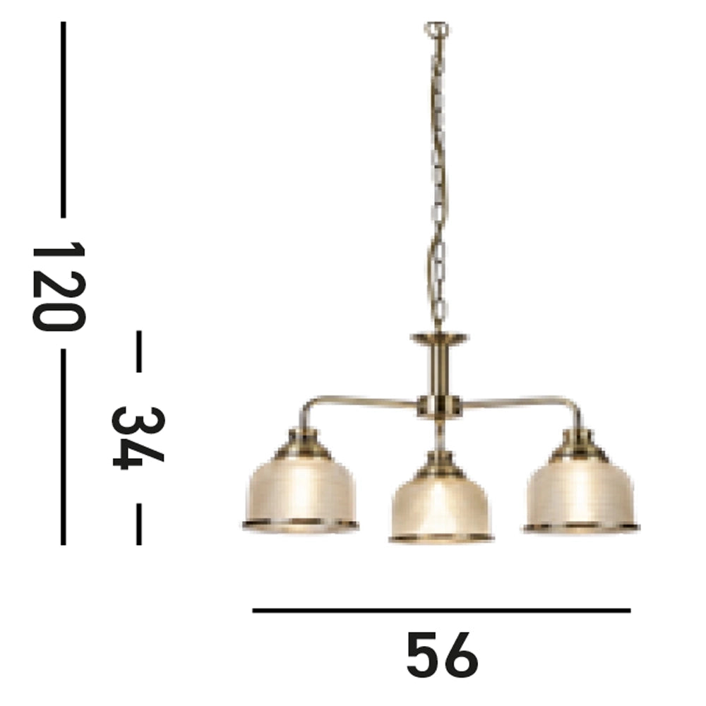 Lampadario Contemporaneo Bistrot Ii Acciaio Ottone Vetro Trasparente 3 Luci E27