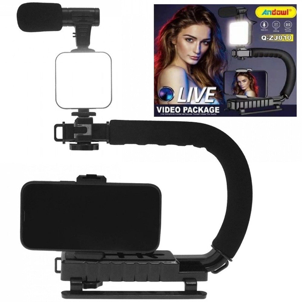 Trade Shop - Stabilizzatore Base Impugnatura U/c Q-zj010 Fotocamera Smartphone Microfono Luce Led -