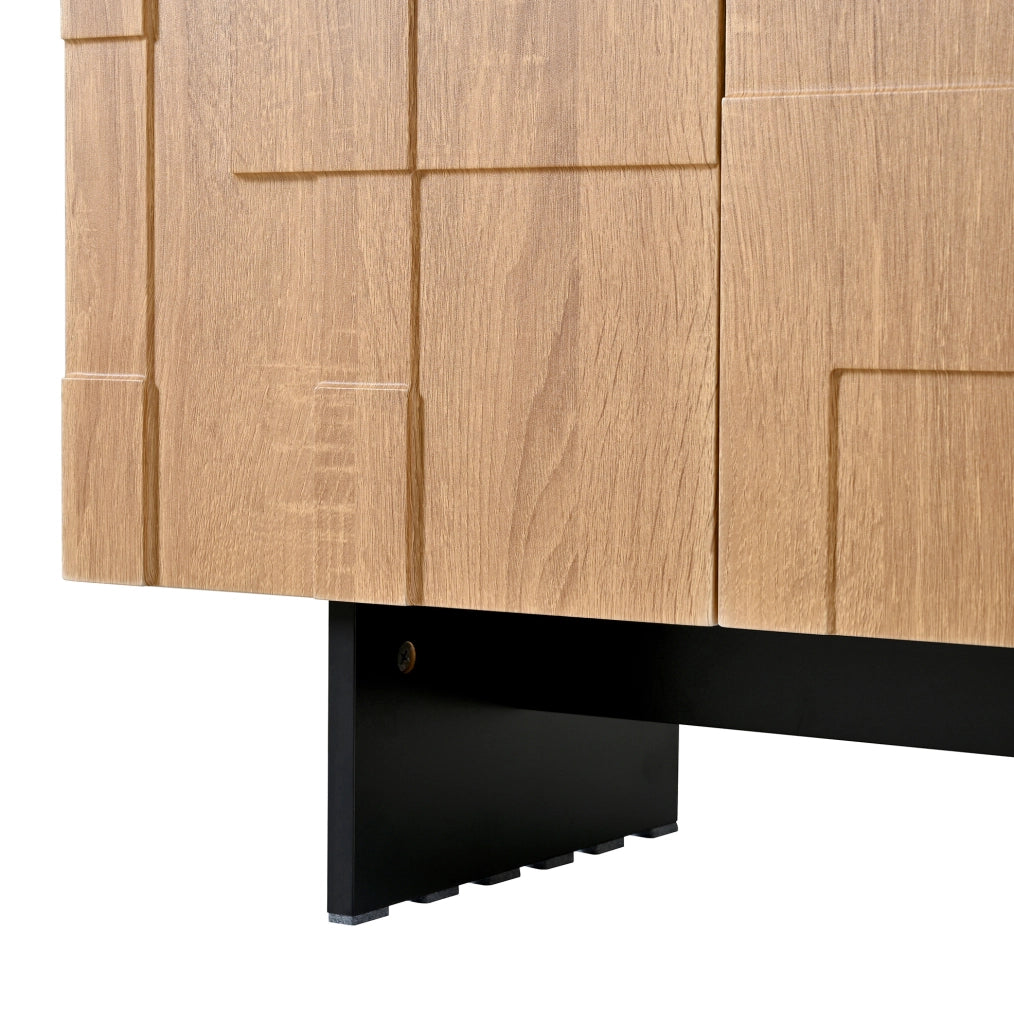 Credenza 3 ante con ripiani regolabili 105x33;5x76 cm; MDF e bamb霉; naturale e nero