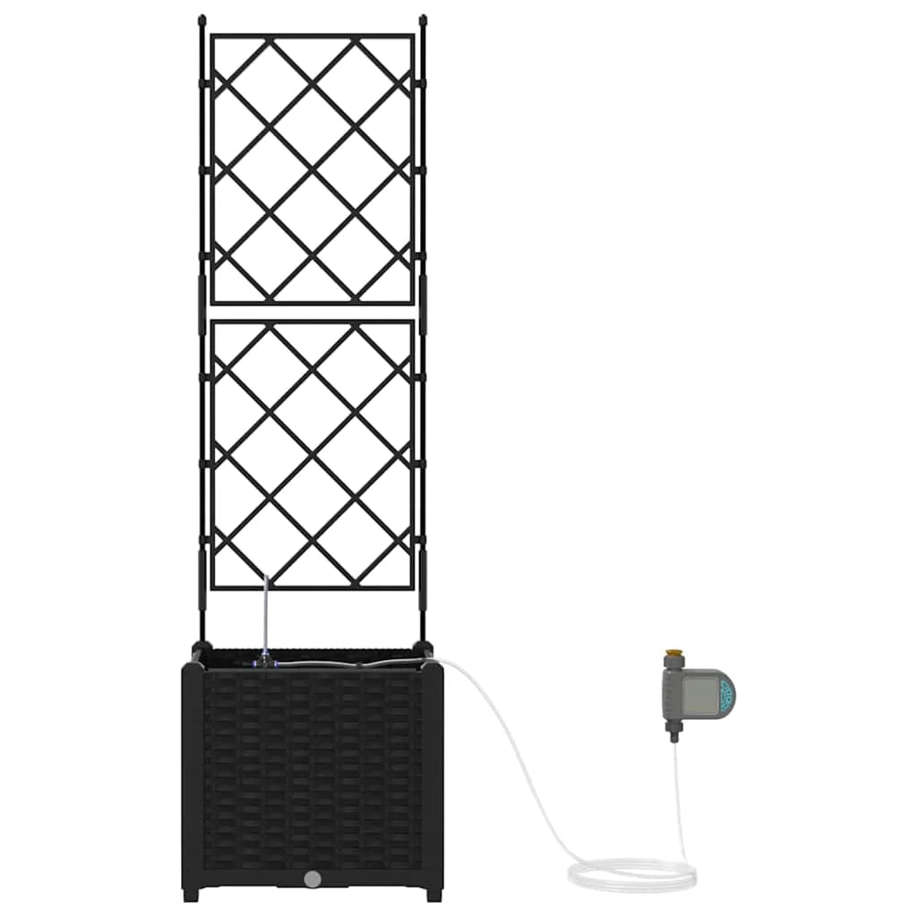 Pratica fioriera da giardino moderna 40 x 40 x 142 cm elegante finitura in acciaio nero 02_0058547