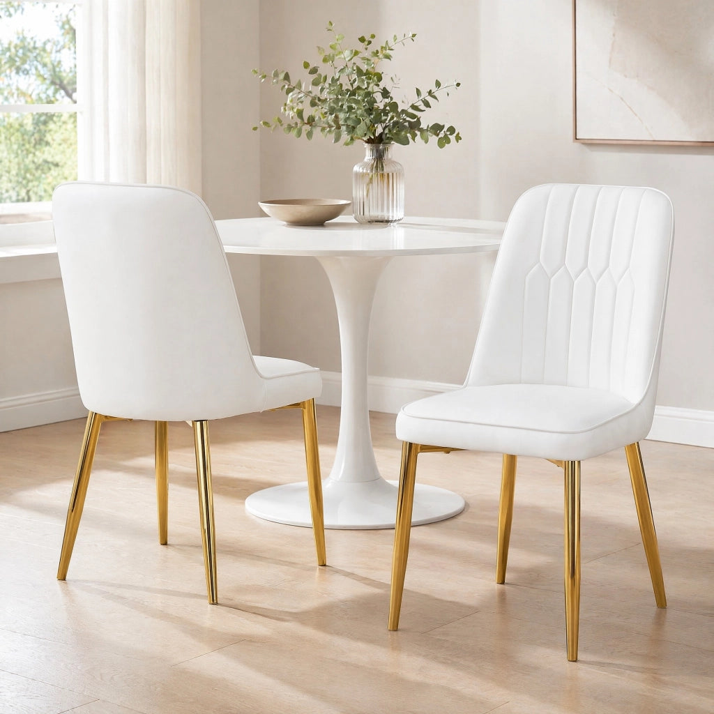 SEDIA da pranzo ergonomica 89 cm PU bianco oro