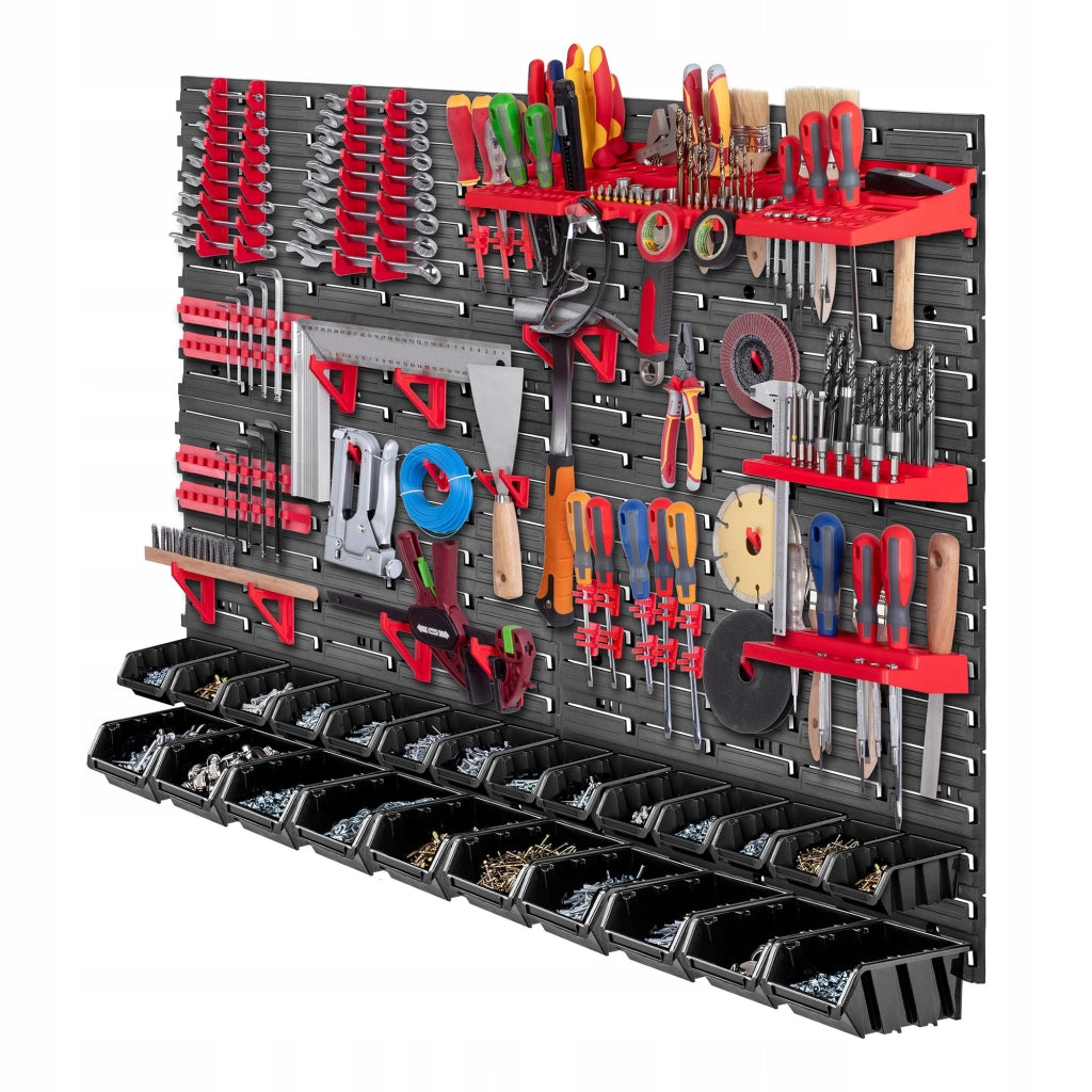 Pannello portautensili KADAX da parete per officina, 116x78 cm, 24 scomparti, 40 supporti, garage.