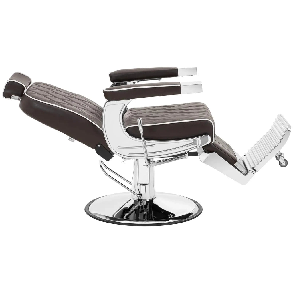 Poltrona da parrucchiere con poggiapiedi 71 cm 150 kg marrone acciaio inox alluminio PVC schiuma sintetica marrone 14_0008948