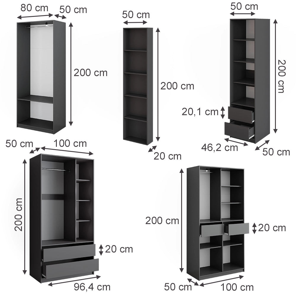 Armadio Elmo Antracite 50 x 200 cm Set di 5 Vicco