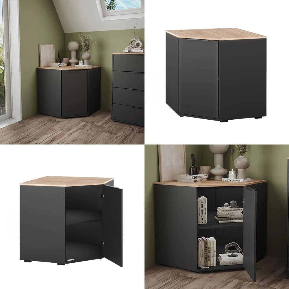 Credenza Betti, Antracite/Sonoma, 77.9 x 77.9 cm con 1 porta, per riporre abiti e oggetti di uso quotidiano