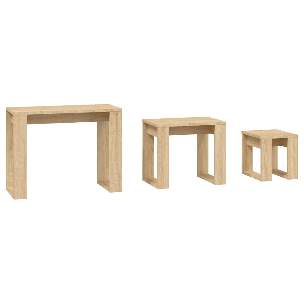 Tavolini Impilabili 3 pz Rovere Sonoma in Legno Multistrato cod mxl 7897