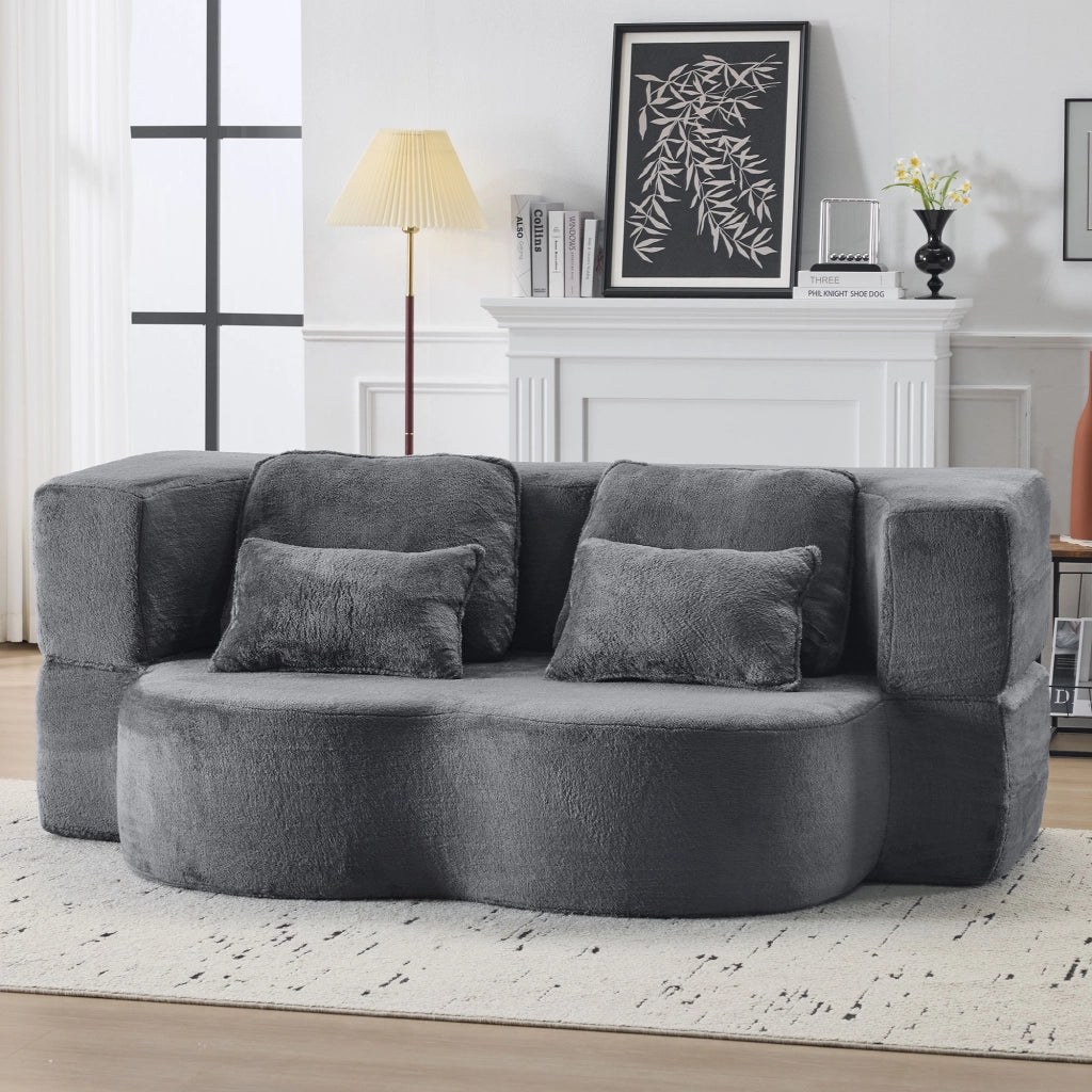 DIVANO LETTO A PAVIMENTO 143 cm Blu e Grigio con 4 cuscini