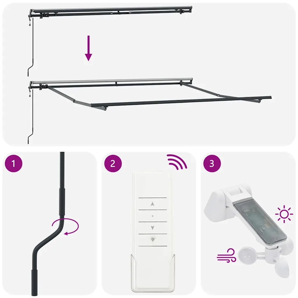 Tenda Sole Retrattile Automatica-Tenda parasole per balcone Antracite e Bianco 300x250 cm