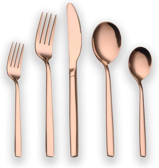 Set da tavola in titanio con manici rose dorati - set da tavola per 6 persone - set da tavola in metallo con bicchieri in argento 

(30 pezzi)