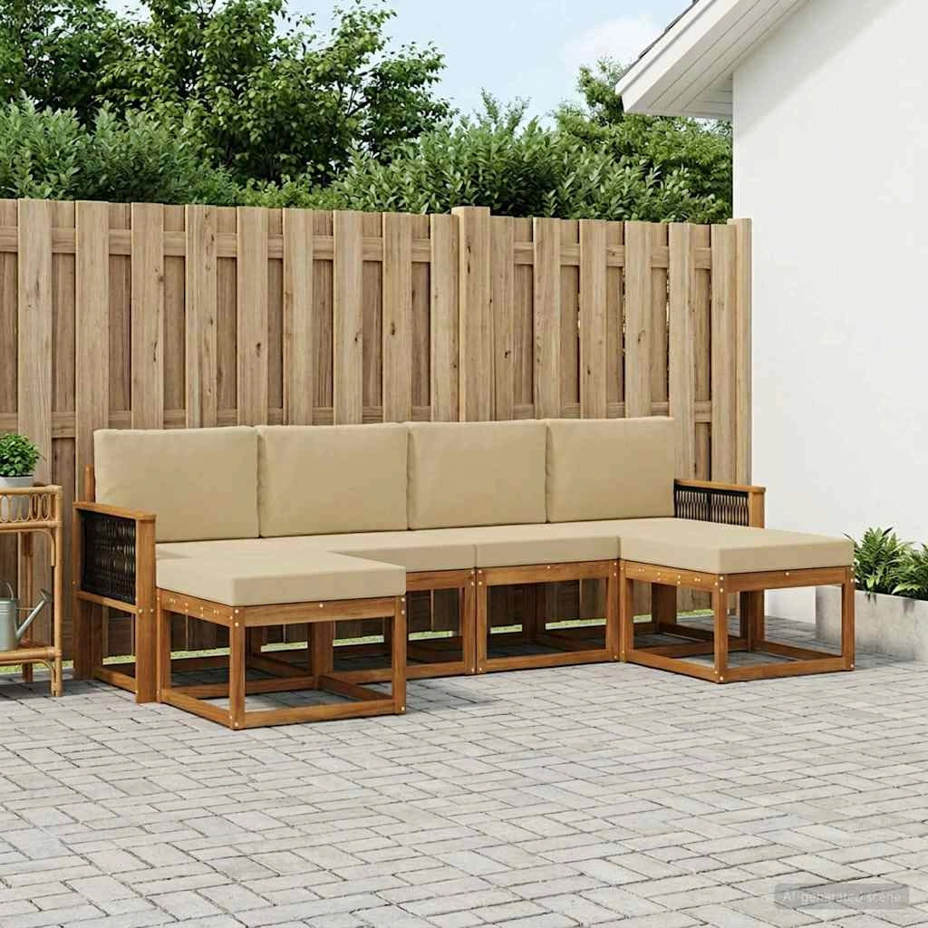 Set di divani da esterno 6 pz Naturale e Beige Poliestere 3385434