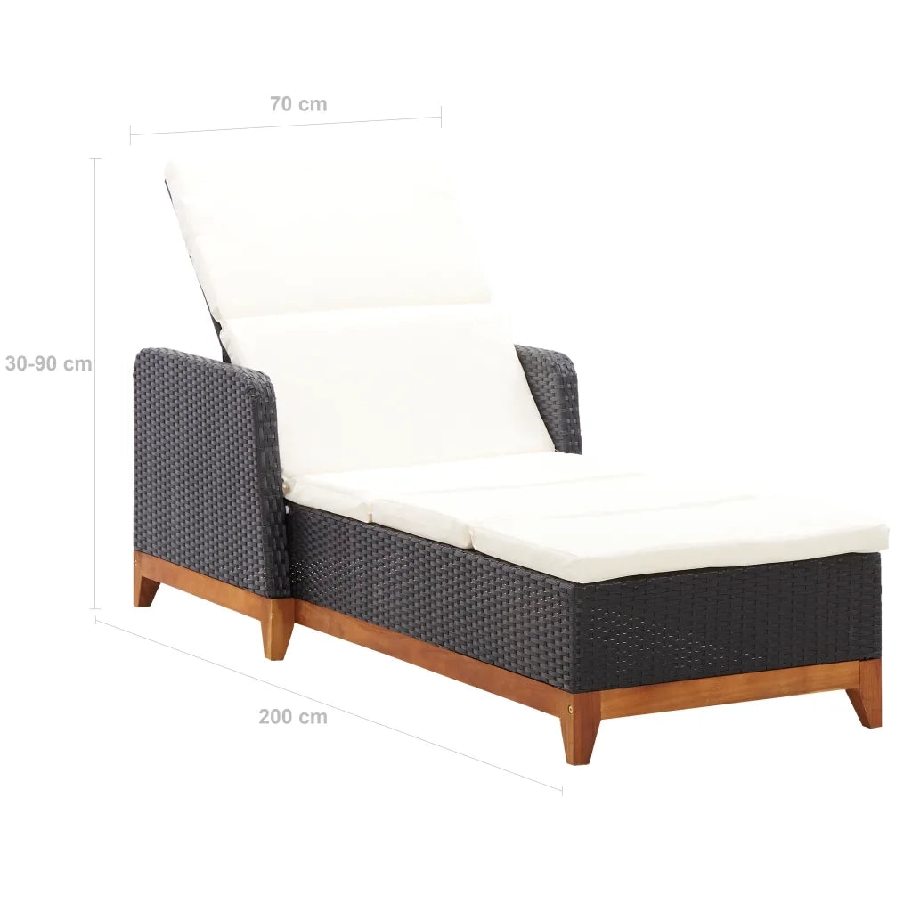 Lettino Prendisole Polyrattan e Legno Massello di Acacia Nero cod mxl 5720