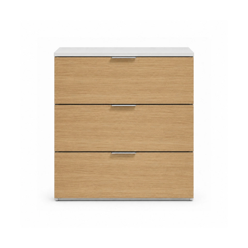 Cassettiera Design Moderno Con 3 Cassetti Comò Senza Piedi Mobile Salvaspazio Per Camera Da Letto Studio E Lavanderia 77 X 38 X 80 Cm Bianco E Rovere