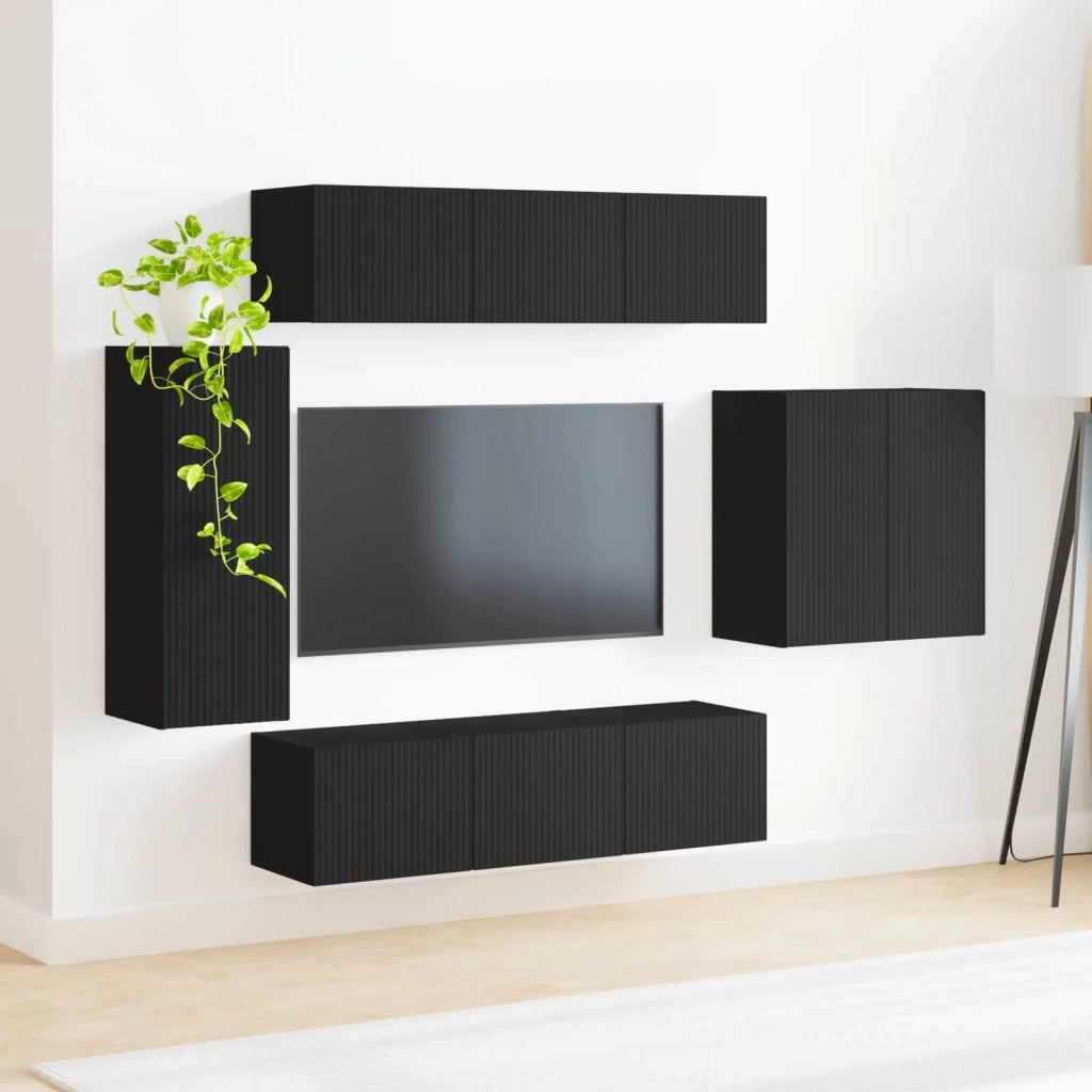 Set di Mobiletto da TV a Parete Montaggio a parete 6 pcs Nero 3408944