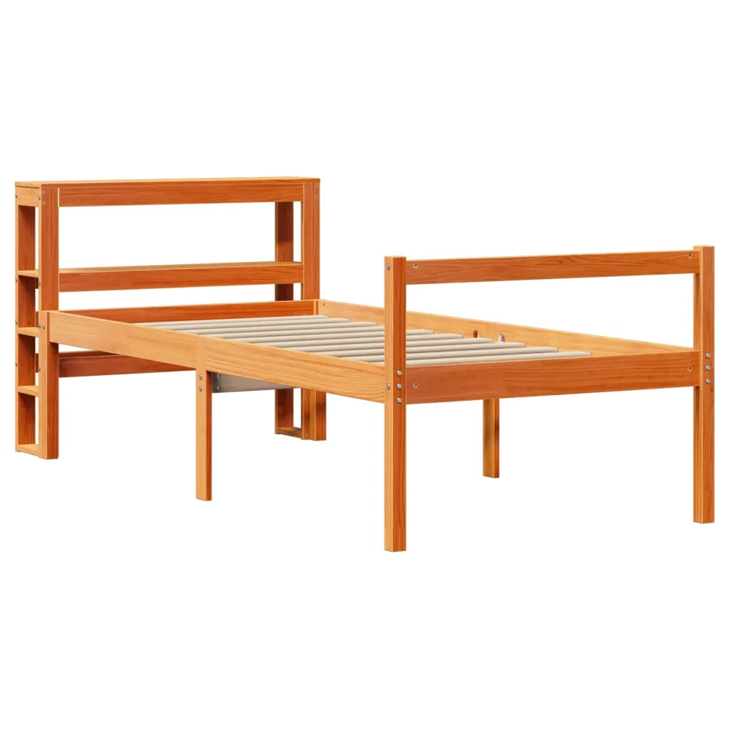 Giroletto con Testiera-Letto con Testiera Marrone Cera 75x190 cm Massello Pino