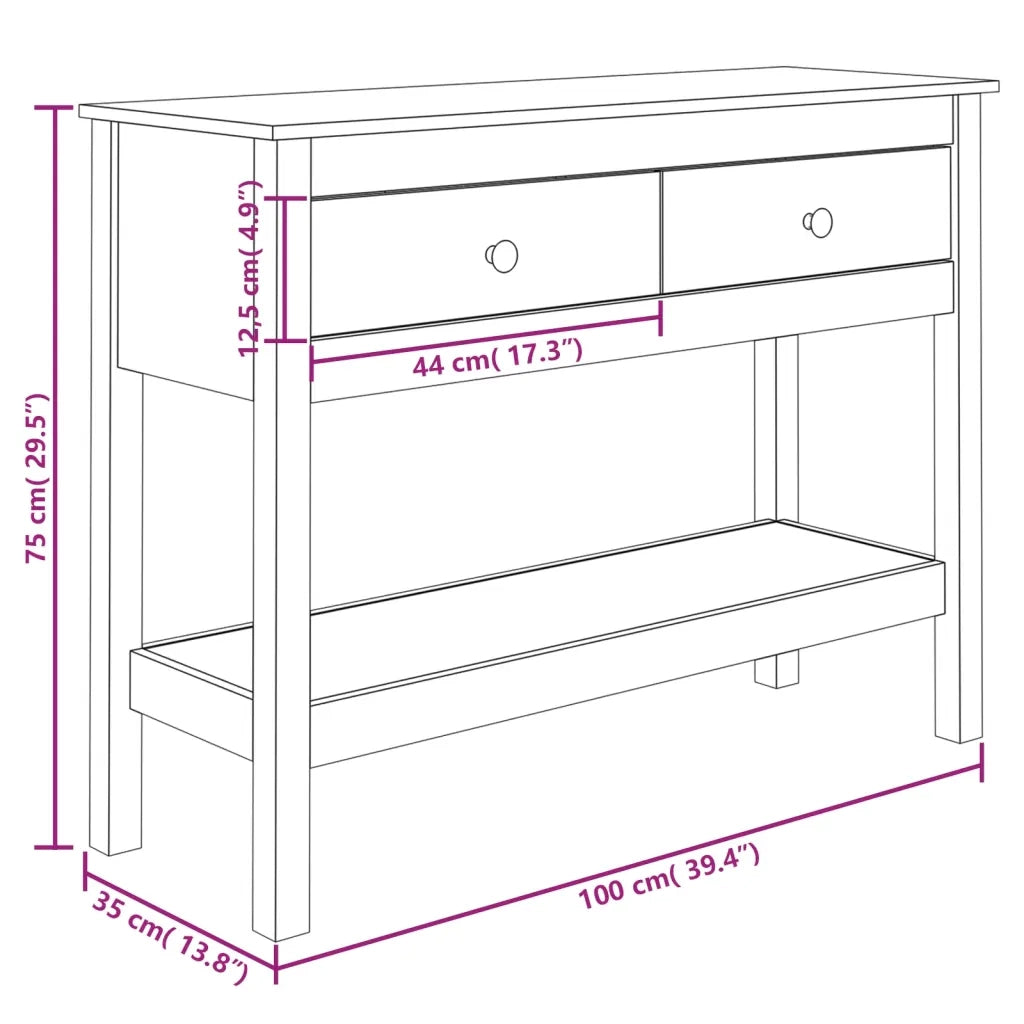 Tavolo Consolle Ambrato 100x35x75 cm in Legno Massello di Pino 814627