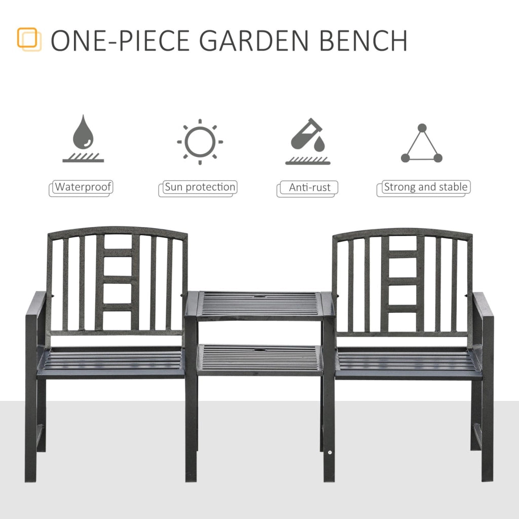 Easycomfort Panchina da Giardino Moderna 2 Posti con Tavolino e Foro per Ombrellone Arredamento da Esterno 165x56x85.5cm Nero