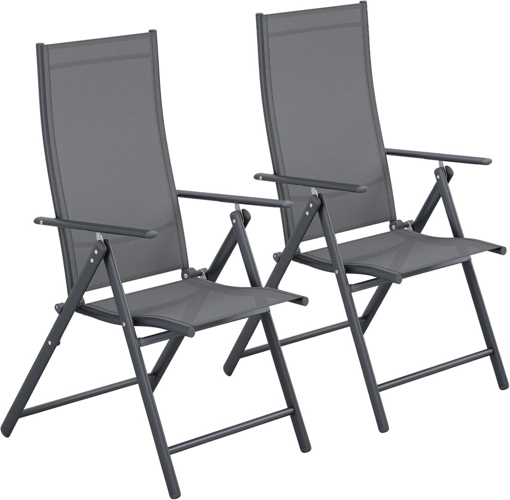 Sedia da Giardino con Schienale Alto Pieghevole Set da 6,Schienale Regolabile su 7 Livelli,Struttura Metallica,Portata Fino a 120 kg,Sedia Pieghevole Leggera per Balcone,Campeggio,Grigio Scuro