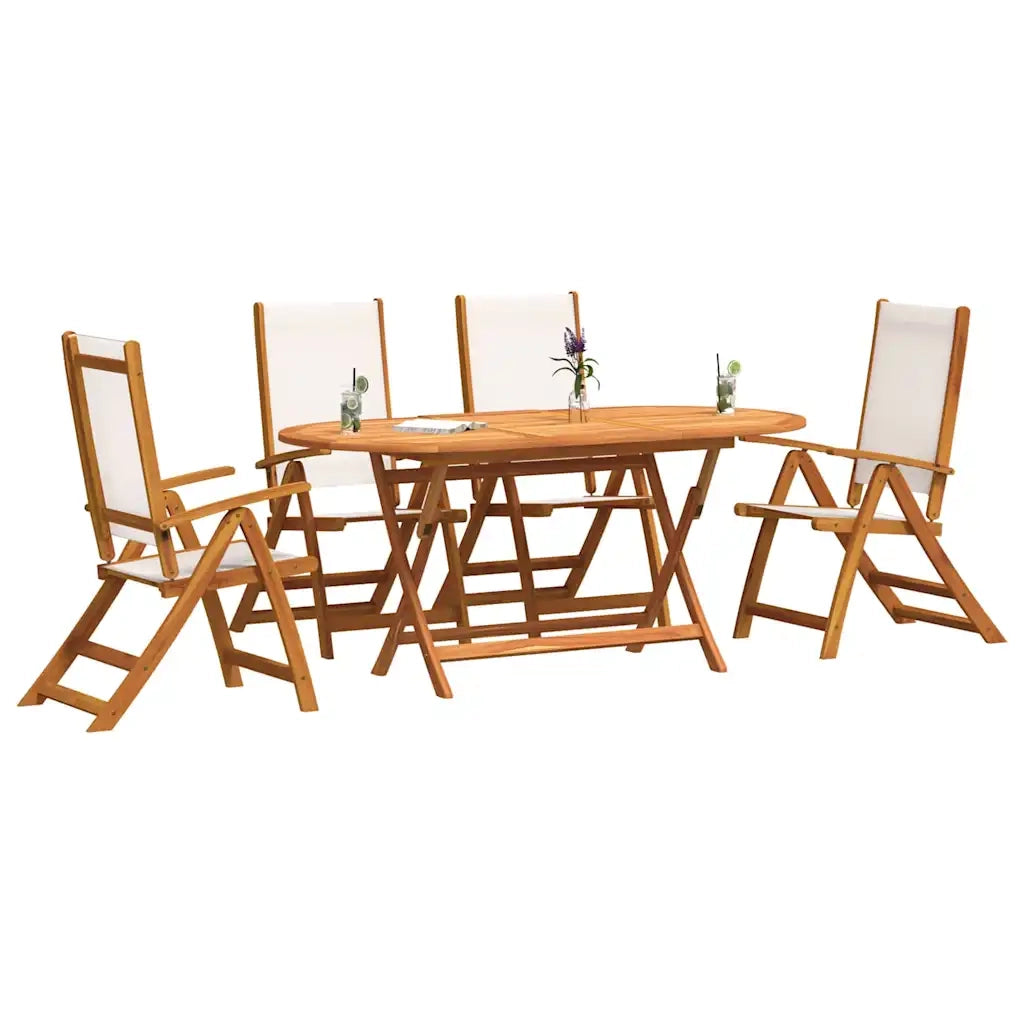 Set Pranzo da Giardino 5pz Legno Massello di Acacia e Textilene