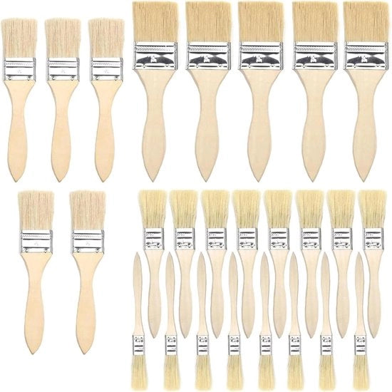 Set di 26 pennelli per pennelli in legno, affreschi, pittura, olio, vernice, colla - adatto per decorazione, pittura