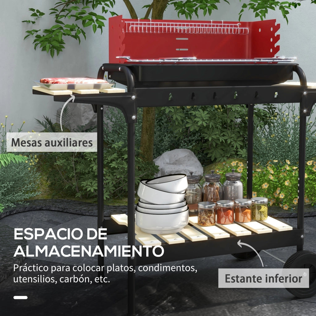 Barbacoa a Carbone con Ruote ¨C zephmum ¨C Griglia Regolabile, Grigio e Nero 103x47x95 cm