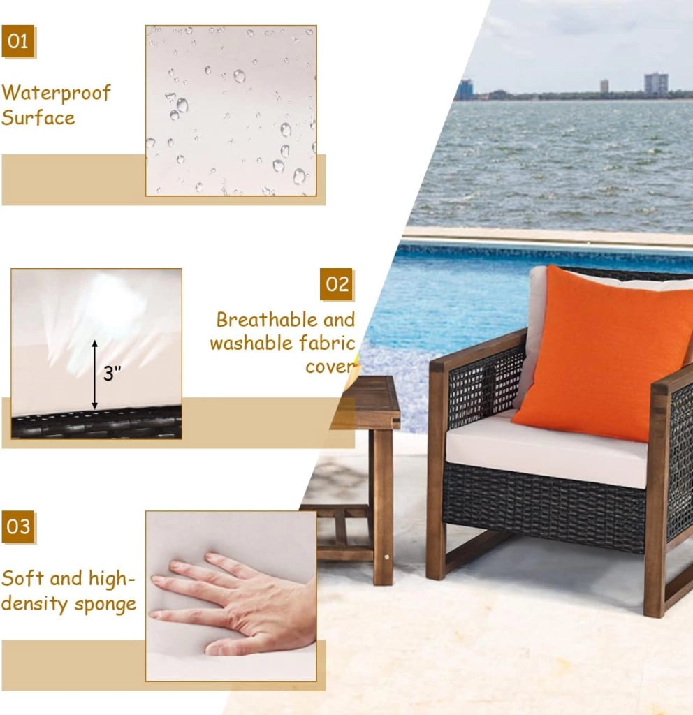 Set Divano con Tavolino da Esterno, Divano da Giardino 2 Posti, Divano In Rattan Incluso Cuscino Color Arancia, Divano da Giardino, da Cortile, Marrone Sfumato, 115 x 64 x 80 cm