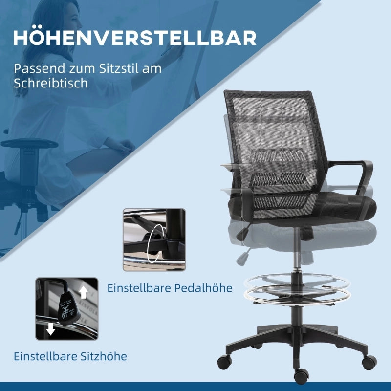 Sedia da Ufficio Ergonomica Girevole con Funzione Basculante, Schienale in Rete e Altezza Regolabile, in Plastica Nera